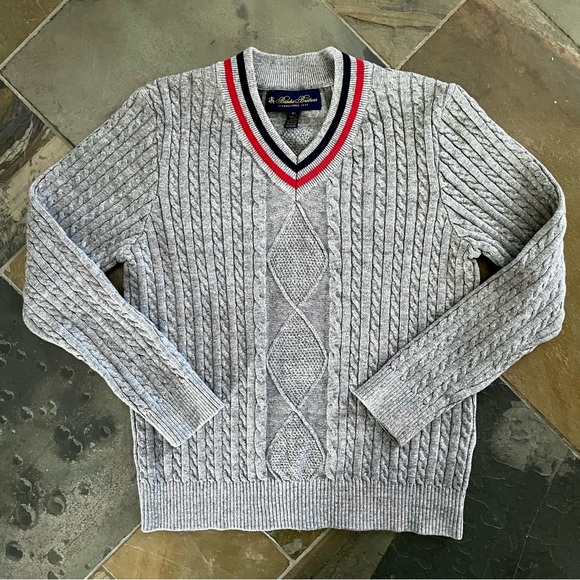 Brooks Brothers•NWOT•Size 8Y•V-Neck Classic Charcoal Tennis Sweater•100% Cotton - Picture 2 of 10